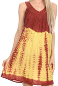 Sakkas  Amber Rose Sleeveless V-Neck Embroidered Ombre Tie Dye Tank Top Blouse / Tunic#color_Brown/Yellow