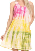 Sakkas  Amber Rose Sleeveless V-Neck Embroidered Ombre Tie Dye Tank Top Blouse / Tunic#color_Pink/Green