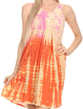 Sakkas  Amber Rose Sleeveless V-Neck Embroidered Ombre Tie Dye Tank Top Blouse / Tunic#color_Pink/Orange