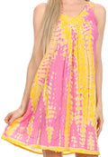 Sakkas  Amber Rose Sleeveless V-Neck Embroidered Ombre Tie Dye Tank Top Blouse / Tunic#color_Pink/Yellow