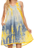 Sakkas  Amber Rose Sleeveless V-Neck Embroidered Ombre Tie Dye Tank Top Blouse / Tunic#color_SkyBlue/Yellow