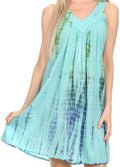 Sakkas  Amber Rose Sleeveless V-Neck Embroidered Ombre Tie Dye Tank Top Blouse / Tunic#color_Turquoise/Green