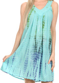 Sakkas  Amber Rose Sleeveless V-Neck Embroidered Ombre Tie Dye Tank Top Blouse / Tunic#color_Turquoise/Green