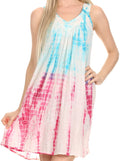 Sakkas  Amber Rose Sleeveless V-Neck Embroidered Ombre Tie Dye Tank Top Blouse / Tunic#color_Turquoise/Pink