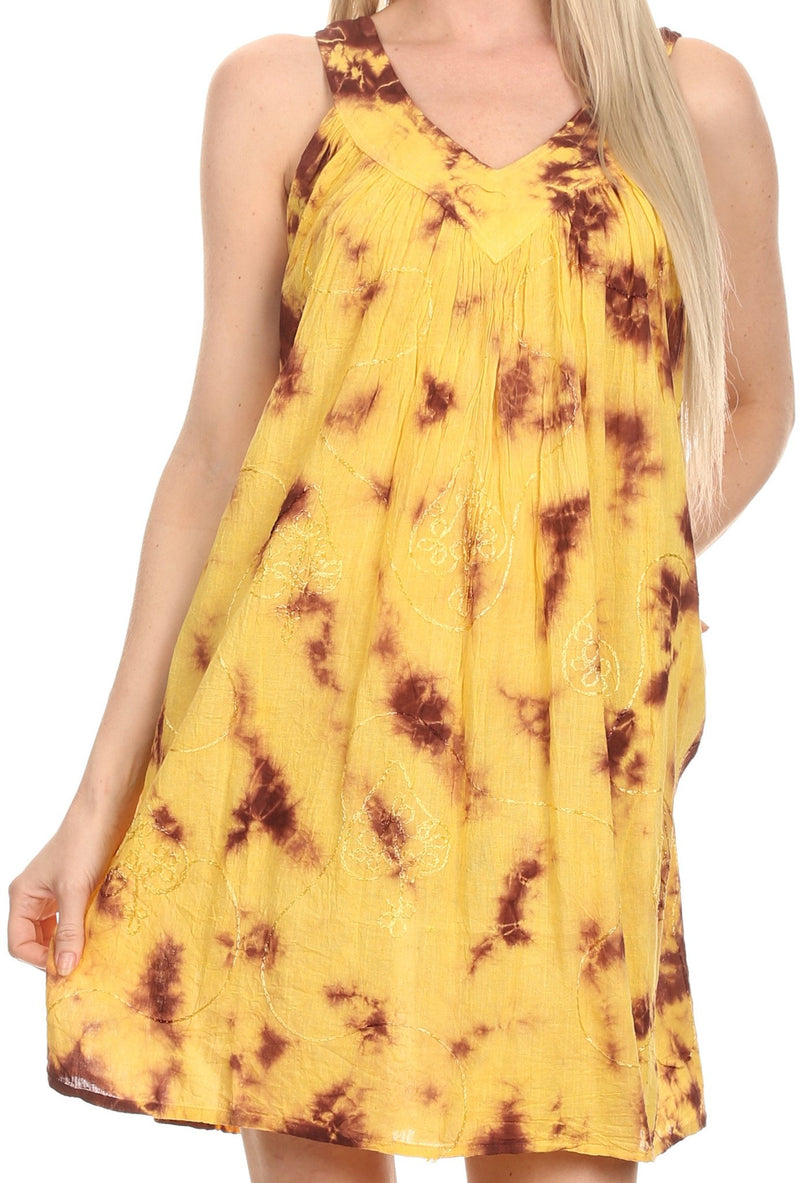Sakkas  Amber Rose Sleeveless V-Neck Embroidered Ombre Tie Dye Tank Top Blouse / Tunic