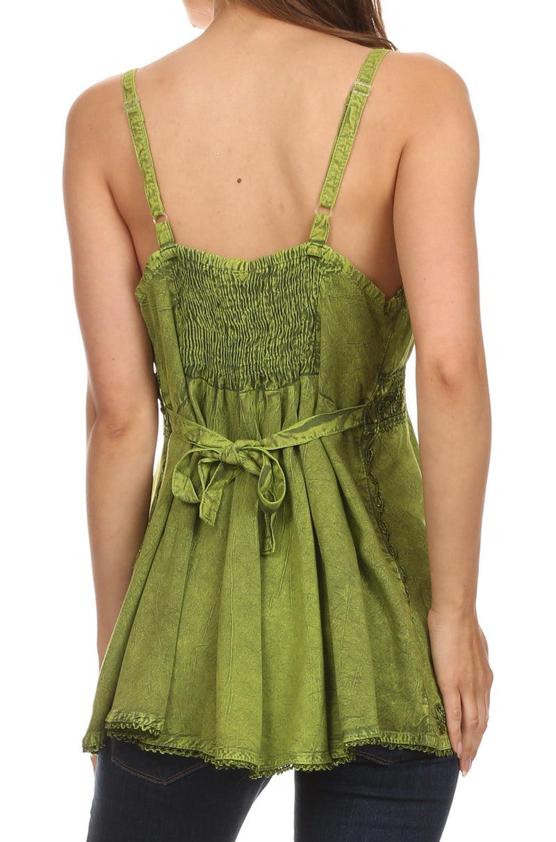 Sakkas Stonewashed Rayon Flared Hem Sleeveless Blouse