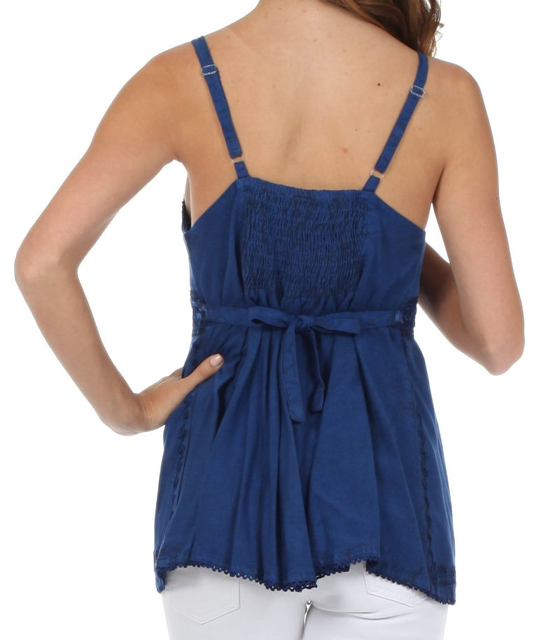 Sakkas Stonewashed Rayon Flared Hem Sleeveless Blouse