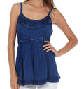 Sakkas Stonewashed Rayon Flared Hem Sleeveless Blouse#color_Navy