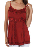 Sakkas Stonewashed Rayon Flared Hem Sleeveless Blouse#color_Red