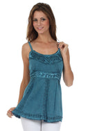 Sakkas Stonewashed Rayon Flared Hem Sleeveless Blouse