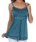 Sakkas Stonewashed Rayon Flared Hem Sleeveless Blouse#color_Turquoise