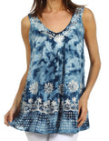 Sakkas Spring Meadow Batik Sleeveless Blouse#color_Blue