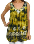 Sakkas Spring Meadow Batik Sleeveless Blouse#color_Green