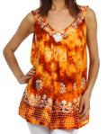 Sakkas Spring Meadow Batik Sleeveless Blouse#color_Orange