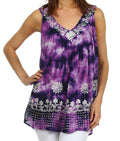 Sakkas Spring Meadow Batik Sleeveless Blouse#color_Purple