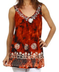 Sakkas Spring Meadow Batik Sleeveless Blouse#color_Rust