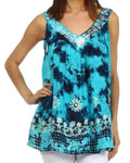 Sakkas Spring Meadow Batik Sleeveless Blouse#color_Turquoise