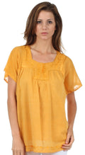 Sakkas Square Neck Button Detail Semi-Sheer Gauzy Cotton Blouse#color_Gold