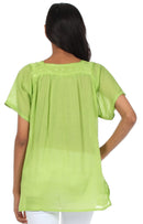 Sakkas Square Neck Button Detail Semi-Sheer Gauzy Cotton Blouse