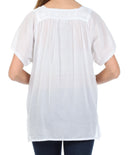 Sakkas Square Neck Button Detail Semi-Sheer Gauzy Cotton Blouse