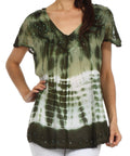 Sakkas Natalie Sequin Tie Dye Blouse#color_Army Green