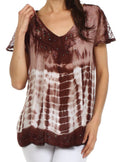 Sakkas Natalie Sequin Tie Dye Blouse#color_Brown