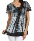 Sakkas Natalie Sequin Tie Dye Blouse#color_Charcoal