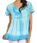 Sakkas Natalie Sequin Tie Dye Blouse#color_Sky Blue
