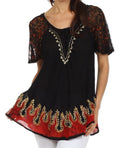 Sakkas New Spirit Batik Relaxed Fit Blouse#color_Black/Red