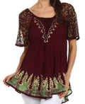 Sakkas New Spirit Batik Relaxed Fit Blouse#color_Chocolate/Green