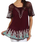 Sakkas New Spirit Batik Relaxed Fit Blouse#color_Chocolate/Mint