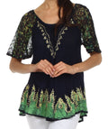 Sakkas New Spirit Batik Relaxed Fit Blouse#color_Navy/Green