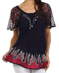 Sakkas New Spirit Batik Relaxed Fit Blouse#color_Navy/Pink