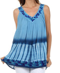 Sakkas Ombre Tie Dye Gauzy Crepe Sleeveless Relaxed Fit Top / Blouse#color_Blue