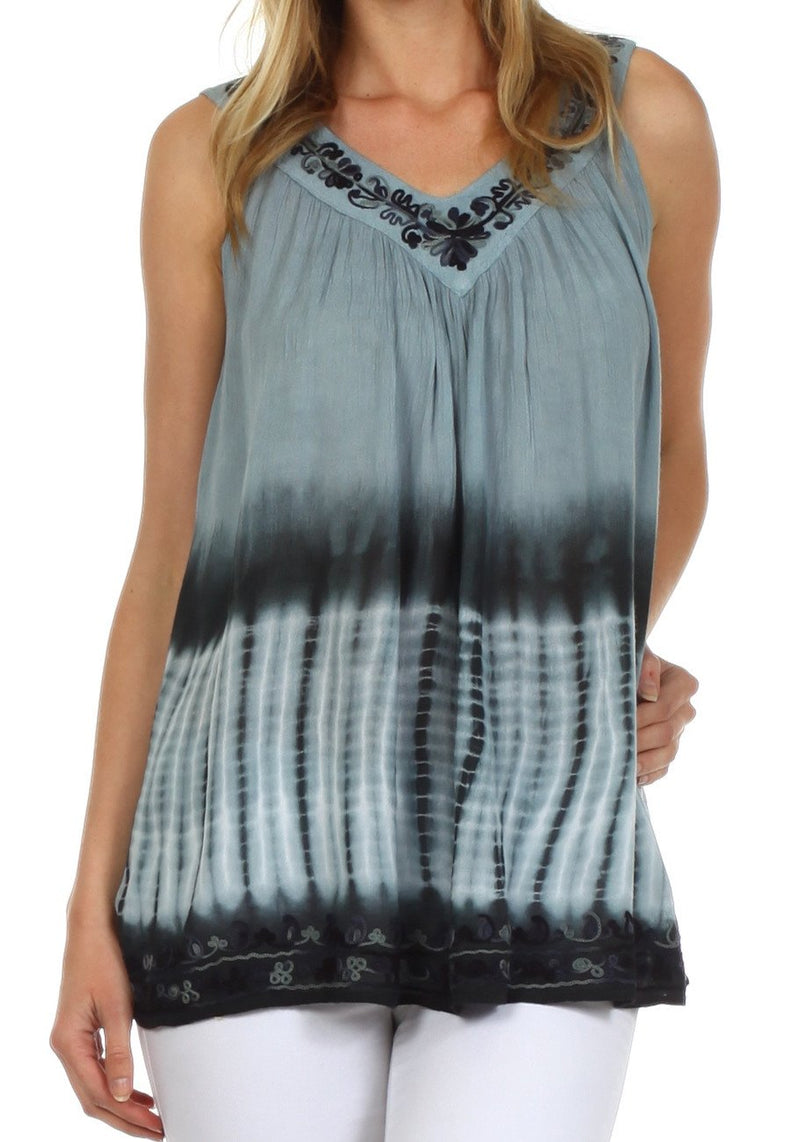 Sakkas Ombre Tie Dye Gauzy Crepe Sleeveless Relaxed Fit Top / Blouse