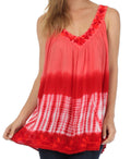 Sakkas Ombre Tie Dye Gauzy Crepe Sleeveless Relaxed Fit Top / Blouse#color_Coral