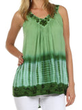 Sakkas Ombre Tie Dye Gauzy Crepe Sleeveless Relaxed Fit Top / Blouse#color_ForestGreen