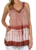 Sakkas Ombre Tie Dye Gauzy Crepe Sleeveless Relaxed Fit Top / Blouse#color_Mocha
