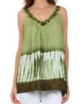 Sakkas Ombre Tie Dye Gauzy Crepe Sleeveless Relaxed Fit Top / Blouse#color_Olive