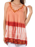 Sakkas Ombre Tie Dye Gauzy Crepe Sleeveless Relaxed Fit Top / Blouse#color_Rust