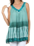 Sakkas Ombre Tie Dye Gauzy Crepe Sleeveless Relaxed Fit Top / Blouse#color_Teal