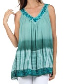 Sakkas Ombre Tie Dye Gauzy Crepe Sleeveless Relaxed Fit Top / Blouse
