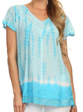 Sakkas Dior Embroidery And Seqiun Accents Drop Neck Blouse#color_Baby Blue