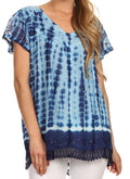 Sakkas Dior Embroidery And Seqiun Accents Drop Neck Blouse#color_Bright Blue