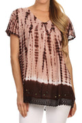 Sakkas Dior Embroidery And Seqiun Accents Drop Neck Blouse#color_Brown