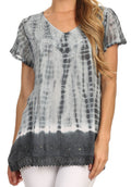 Sakkas Dior Embroidery And Seqiun Accents Drop Neck Blouse#color_Denim Blue