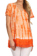 Sakkas Dior Embroidery And Seqiun Accents Drop Neck Blouse#color_Melon