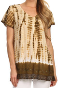 Sakkas Dior Embroidery And Seqiun Accents Drop Neck Blouse#color_Olive