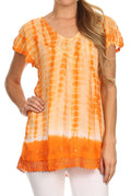 Sakkas Dior Embroidery And Seqiun Accents Drop Neck Blouse#color_OrangeCream
