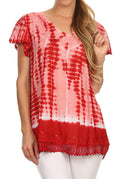 Sakkas Dior Embroidery And Seqiun Accents Drop Neck Blouse#color_Red
